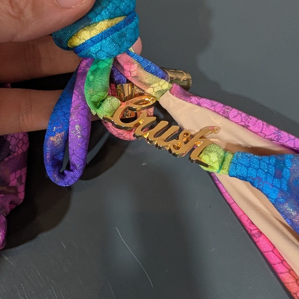 Bikini Crush Neon Rainbow Snake Metallic Bikini Set Brazilian Scrunch L/XL - Picture 13 of 16